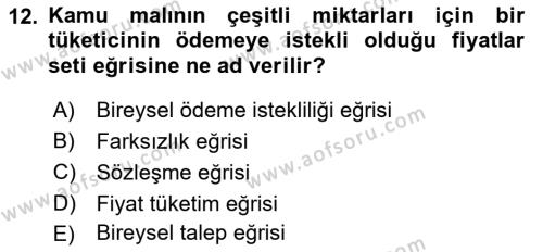 Doğal Kaynaklar ve Çevre Ekonomisi Dersi 2018 - 2019 Yılı Yaz Okulu Sınavı 12. Soru