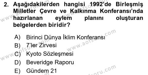 Doğal Kaynaklar ve Çevre Ekonomisi Dersi 2018 - 2019 Yılı Yaz Okulu Sınavı 2. Soru