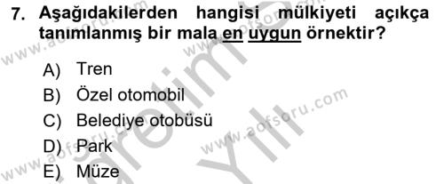 Doğal Kaynaklar ve Çevre Ekonomisi Dersi 2018 - 2019 Yılı Yaz Okulu Sınavı 7. Soru