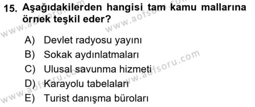 Doğal Kaynaklar ve Çevre Ekonomisi Dersi 2021 - 2022 Yılı (Vize) Ara Sınavı 15. Soru