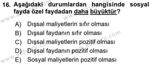 Doğal Kaynaklar ve Çevre Ekonomisi Dersi 2021 - 2022 Yılı (Vize) Ara Sınavı 16. Soru