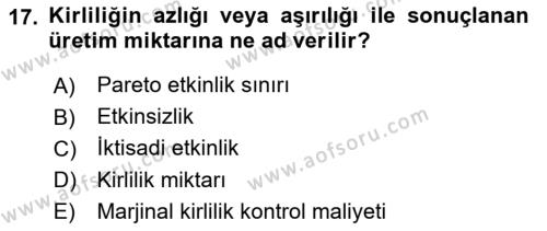 Doğal Kaynaklar ve Çevre Ekonomisi Dersi 2021 - 2022 Yılı (Vize) Ara Sınavı 17. Soru