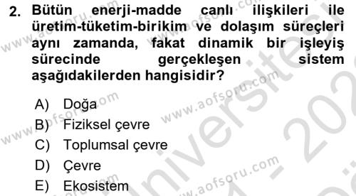 Doğal Kaynaklar ve Çevre Ekonomisi Dersi 2021 - 2022 Yılı (Vize) Ara Sınavı 2. Soru