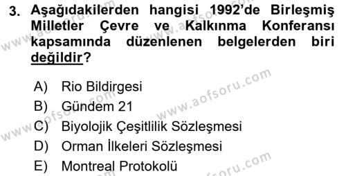 Doğal Kaynaklar ve Çevre Ekonomisi Dersi 2021 - 2022 Yılı (Vize) Ara Sınavı 3. Soru