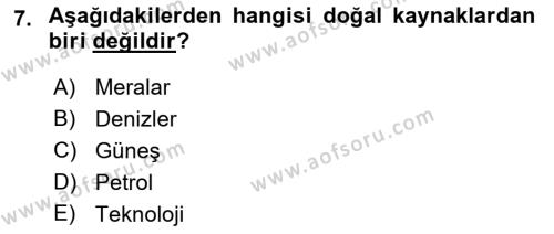 Doğal Kaynaklar ve Çevre Ekonomisi Dersi 2021 - 2022 Yılı (Vize) Ara Sınavı 7. Soru