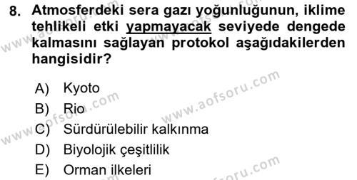 Doğal Kaynaklar ve Çevre Ekonomisi Dersi 2021 - 2022 Yılı (Vize) Ara Sınavı 8. Soru