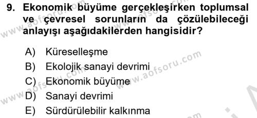 Doğal Kaynaklar ve Çevre Ekonomisi Dersi 2021 - 2022 Yılı (Vize) Ara Sınavı 9. Soru