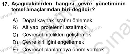 Doğal Kaynaklar ve Çevre Ekonomisi Dersi 2021 - 2022 Yılı (Final) Dönem Sonu Sınavı 17. Soru