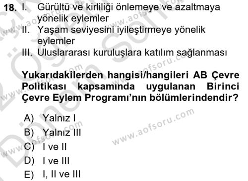 Doğal Kaynaklar ve Çevre Ekonomisi Dersi 2021 - 2022 Yılı (Final) Dönem Sonu Sınavı 18. Soru