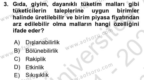 Doğal Kaynaklar ve Çevre Ekonomisi Dersi 2021 - 2022 Yılı (Final) Dönem Sonu Sınavı 3. Soru