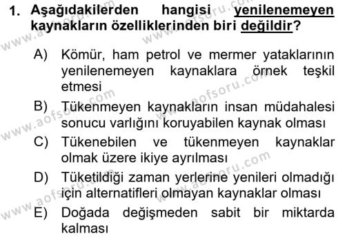 Doğal Kaynaklar ve Çevre Ekonomisi Dersi 2022 - 2023 Yılı Yaz Okulu Sınavı 1. Soru