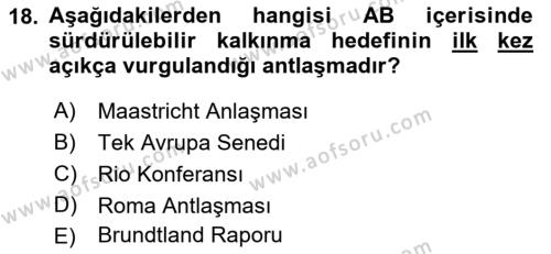 Doğal Kaynaklar ve Çevre Ekonomisi Dersi 2022 - 2023 Yılı Yaz Okulu Sınavı 18. Soru