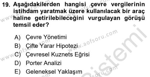 Doğal Kaynaklar ve Çevre Ekonomisi Dersi 2022 - 2023 Yılı Yaz Okulu Sınavı 19. Soru