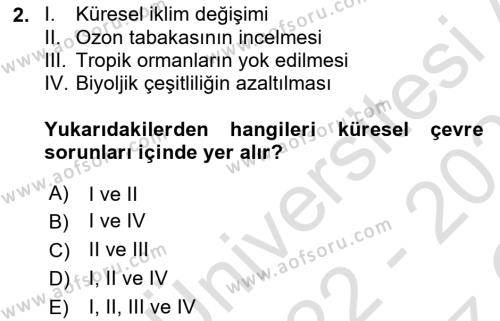 Doğal Kaynaklar ve Çevre Ekonomisi Dersi 2022 - 2023 Yılı Yaz Okulu Sınavı 2. Soru