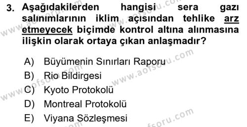 Doğal Kaynaklar ve Çevre Ekonomisi Dersi 2022 - 2023 Yılı Yaz Okulu Sınavı 3. Soru