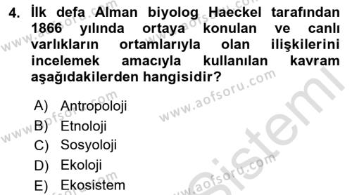 Doğal Kaynaklar ve Çevre Ekonomisi Dersi 2022 - 2023 Yılı Yaz Okulu Sınavı 4. Soru