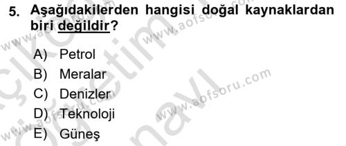 Doğal Kaynaklar ve Çevre Ekonomisi Dersi 2022 - 2023 Yılı Yaz Okulu Sınavı 5. Soru