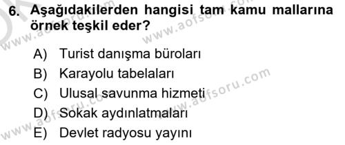 Doğal Kaynaklar ve Çevre Ekonomisi Dersi 2022 - 2023 Yılı Yaz Okulu Sınavı 6. Soru