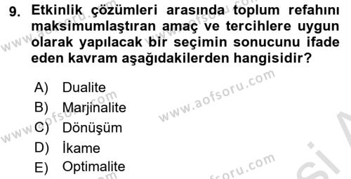 Doğal Kaynaklar ve Çevre Ekonomisi Dersi 2022 - 2023 Yılı Yaz Okulu Sınavı 9. Soru