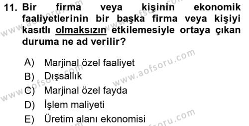 Doğal Kaynaklar ve Çevre Ekonomisi Dersi 2023 - 2024 Yılı (Vize) Ara Sınavı 11. Soru