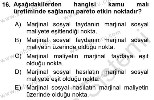 Doğal Kaynaklar ve Çevre Ekonomisi Dersi 2023 - 2024 Yılı (Vize) Ara Sınavı 16. Soru