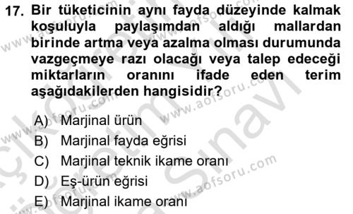 Doğal Kaynaklar ve Çevre Ekonomisi Dersi 2023 - 2024 Yılı (Vize) Ara Sınavı 17. Soru