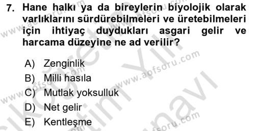 Doğal Kaynaklar ve Çevre Ekonomisi Dersi 2023 - 2024 Yılı (Vize) Ara Sınavı 7. Soru