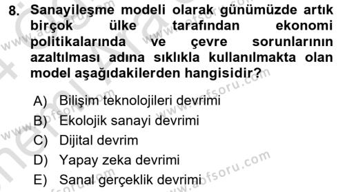 Doğal Kaynaklar ve Çevre Ekonomisi Dersi 2023 - 2024 Yılı (Vize) Ara Sınavı 8. Soru