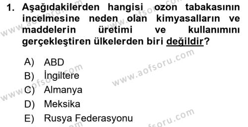 Doğal Kaynaklar ve Çevre Ekonomisi Dersi 2023 - 2024 Yılı (Final) Dönem Sonu Sınavı 1. Soru