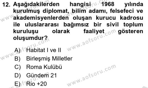 Doğal Kaynaklar ve Çevre Ekonomisi Dersi 2023 - 2024 Yılı (Final) Dönem Sonu Sınavı 12. Soru