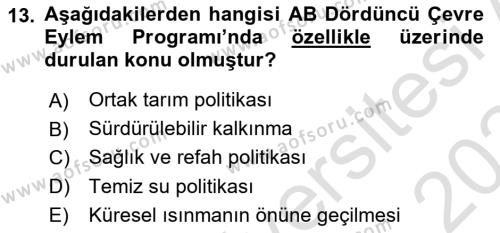 Doğal Kaynaklar ve Çevre Ekonomisi Dersi 2023 - 2024 Yılı (Final) Dönem Sonu Sınavı 13. Soru