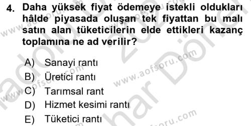 Doğal Kaynaklar ve Çevre Ekonomisi Dersi 2023 - 2024 Yılı (Final) Dönem Sonu Sınavı 4. Soru