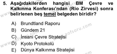 Doğal Kaynaklar ve Çevre Ekonomisi Dersi 2023 - 2024 Yılı (Final) Dönem Sonu Sınavı 5. Soru