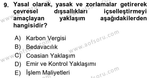 Doğal Kaynaklar ve Çevre Ekonomisi Dersi 2023 - 2024 Yılı (Final) Dönem Sonu Sınavı 9. Soru