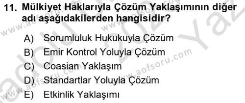 Doğal Kaynaklar ve Çevre Ekonomisi Dersi 2023 - 2024 Yılı Yaz Okulu Sınavı 11. Soru