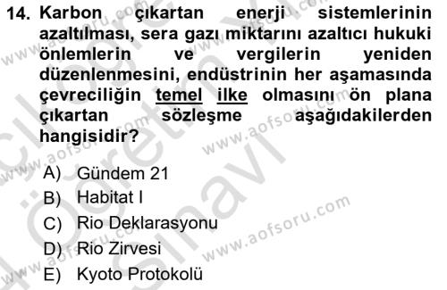 Doğal Kaynaklar ve Çevre Ekonomisi Dersi 2023 - 2024 Yılı Yaz Okulu Sınavı 14. Soru