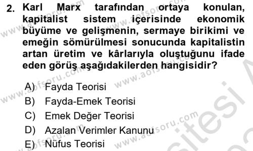 Doğal Kaynaklar ve Çevre Ekonomisi Dersi 2023 - 2024 Yılı Yaz Okulu Sınavı 2. Soru