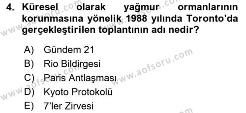 Doğal Kaynaklar ve Çevre Ekonomisi Dersi 2023 - 2024 Yılı Yaz Okulu Sınavı 4. Soru