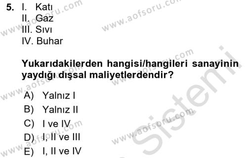 Doğal Kaynaklar ve Çevre Ekonomisi Dersi 2023 - 2024 Yılı Yaz Okulu Sınavı 5. Soru