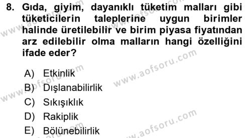 Doğal Kaynaklar ve Çevre Ekonomisi Dersi 2023 - 2024 Yılı Yaz Okulu Sınavı 8. Soru