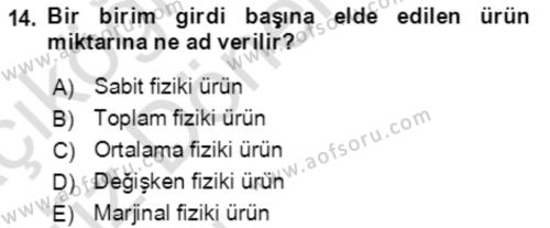 Mikro İktisat Dersi 2019 - 2020 Yılı (Vize) Ara Sınavı 14. Soru