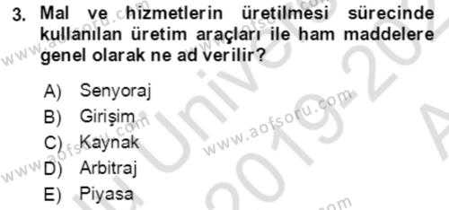 Mikro İktisat Dersi 2019 - 2020 Yılı (Vize) Ara Sınavı 3. Soru