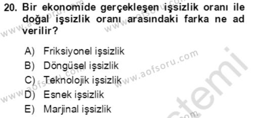 Makro İktisat Dersi 2020 - 2021 Yılı Yaz Okulu Sınavı 20. Soru