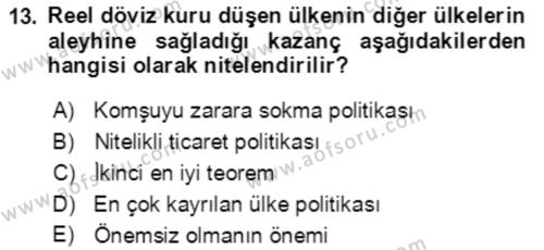 Makro İktisat Dersi 2021 - 2022 Yılı Yaz Okulu Sınavı 13. Soru