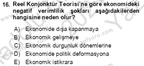 Makro İktisat Dersi 2021 - 2022 Yılı Yaz Okulu Sınavı 16. Soru