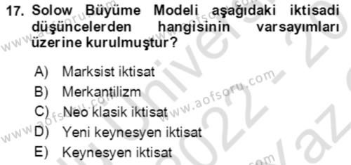 Makro İktisat Dersi 2022 - 2023 Yılı Yaz Okulu Sınavı 17. Soru