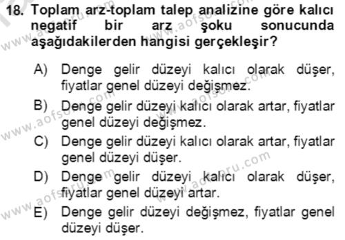 Makro İktisat Dersi 2022 - 2023 Yılı Yaz Okulu Sınavı 18. Soru