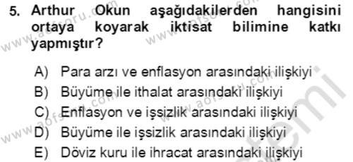 Makro İktisat Dersi 2023 - 2024 Yılı (Vize) Ara Sınavı 5. Soru