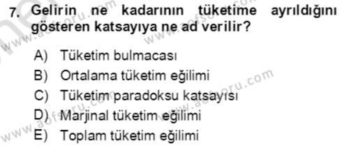 Makro İktisat Dersi 2023 - 2024 Yılı (Vize) Ara Sınavı 7. Soru