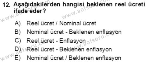 Makro İktisat Dersi 2023 - 2024 Yılı (Final) Dönem Sonu Sınavı 12. Soru